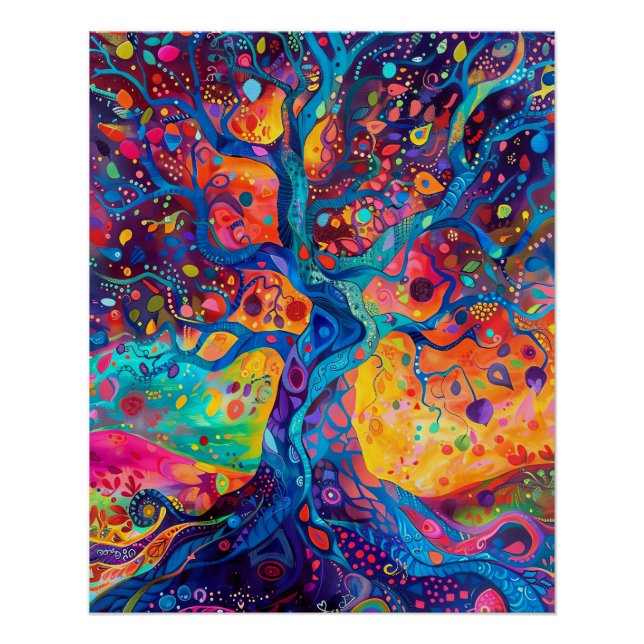 Farbenfrohe Bäume Regenbogen Ruhe Natur Kunst Poster (Vorderseite)