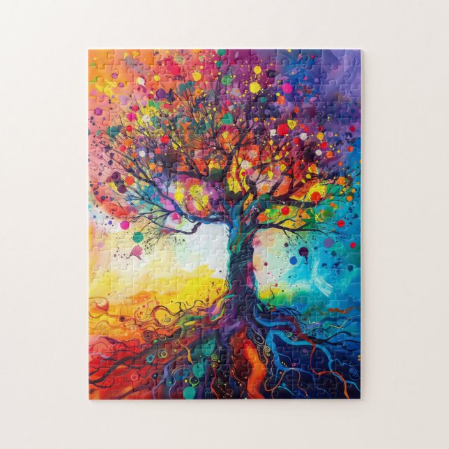 Farbenfrohe Bäume Regenbogen Ruhe Natur Kunst Puzzle (Vertikal)
