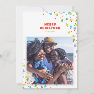 Farbenfrohe Bäume und Star Confetti Modernes Foto Feiertagskarte