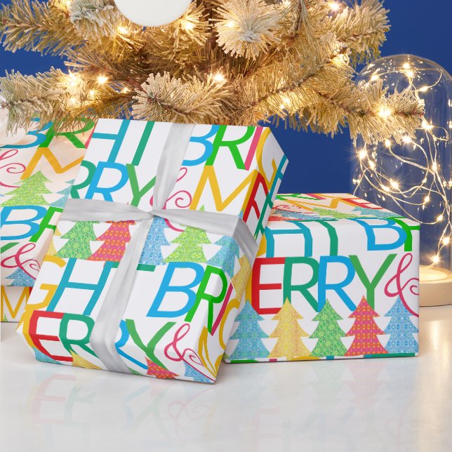 Farbenfrohe Bäume Weihnachtswrapping Papier Geschenkpapier (Feiertage)