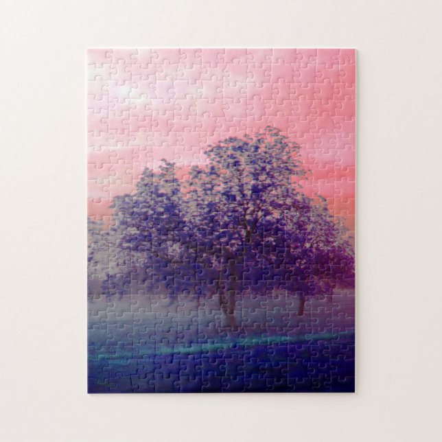 Farbenfrohe Baumlandschaft von Texas/rosa Himmel Puzzle (Vertikal)