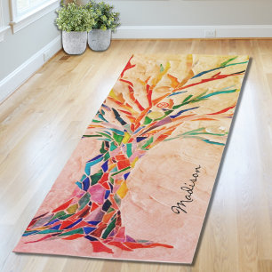 Farbenfrohe Baummonogramm Name Zen Yogamatte
