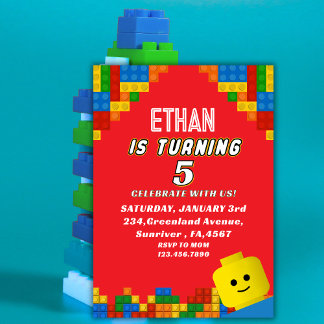 Farbenfrohe Bausteine Geburtstags-Kinderparty Einladung