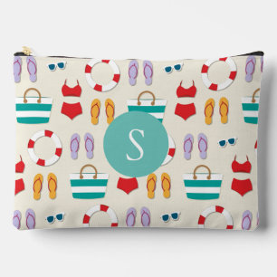 Farbenfrohe Beach Holiday Pattern Monogram Zubehörtasche