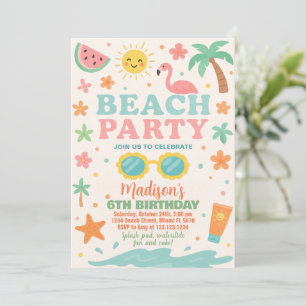 Farbenfrohe Beach Party Geburtstagsfeier Einladung