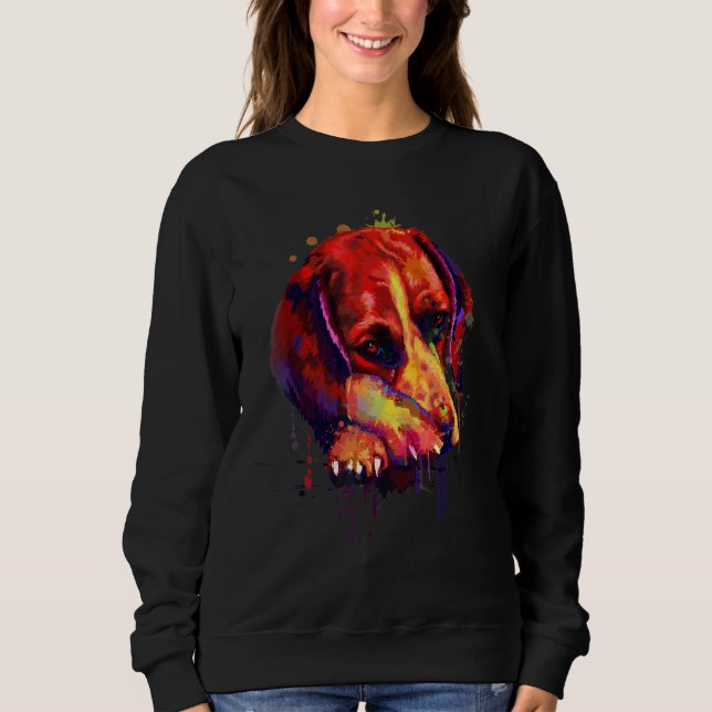 Farbenfrohe Beagle Handgezeichnete Hunde Welpenmal Sweatshirt (Vorderseite)
