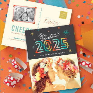 Farbenfrohe Beifall für das Jahr 2025 Glückliches  Feiertagspostkarte