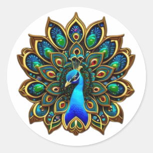 Farbenfrohe Bejewele Plumage Peacock Runder Aufkleber