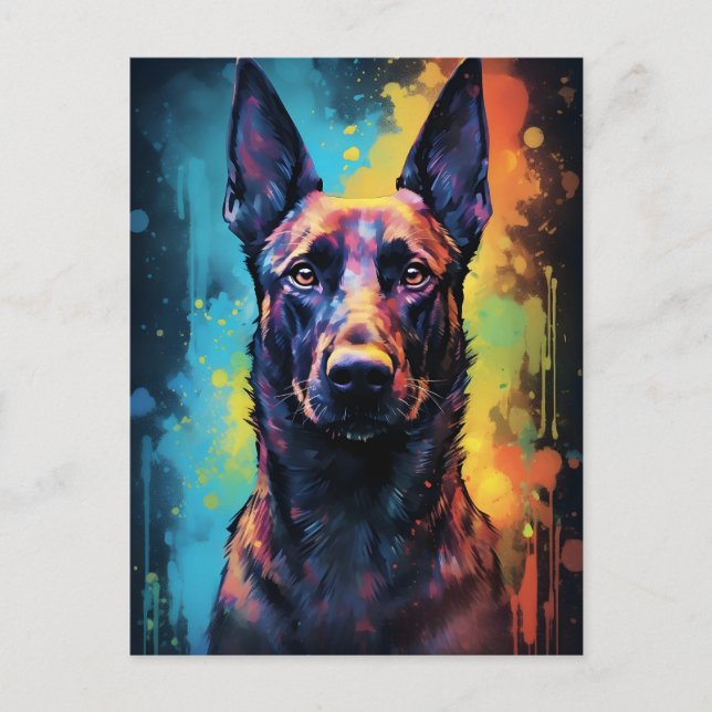 Farbenfrohe belgische Malinois Postkarte (Vorderseite)
