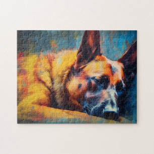 Farbenfrohe belgische Malinois schlafen Puzzle