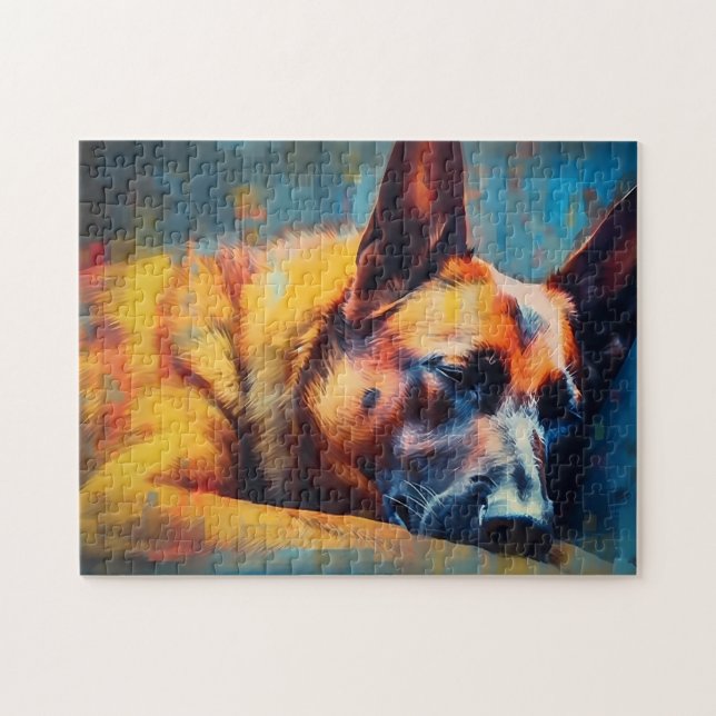 Farbenfrohe belgische Malinois schlafen Puzzle (Horizontal)
