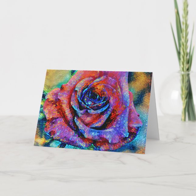 Farbenfrohe bemalte Rose Art Note Card Karte (Vorderseite)
