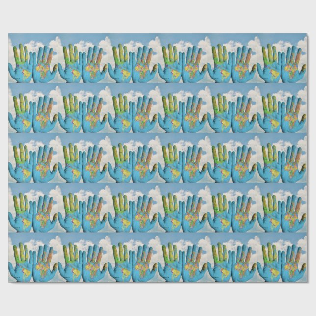 Farbenfrohe bemalte Weltkarte in Handarbeit, Art F Geschenkpapier (Flach)