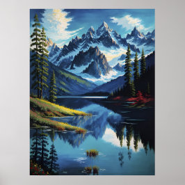 Farbenfrohe Bergsee Natur AI Paintin Poster