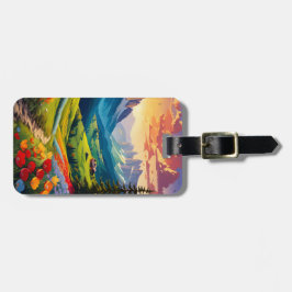 Farbenfrohe Bergszene mit Blumen Gepäckanhänger