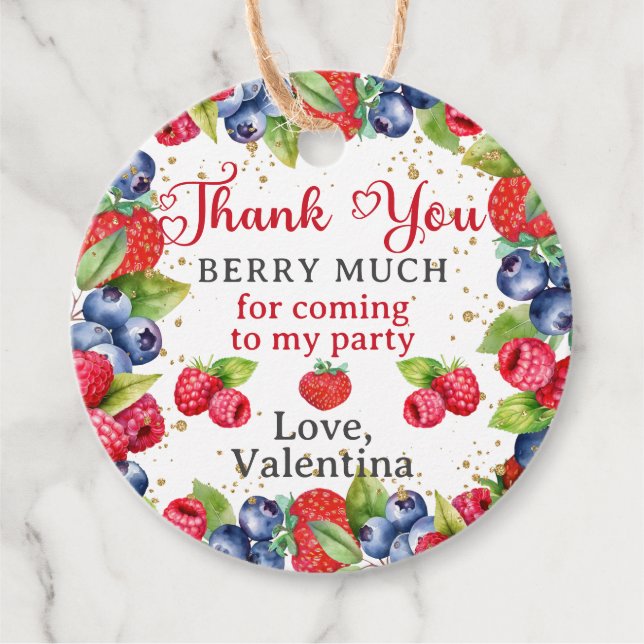 Farbenfrohe Berries Vielen Dank Berry Much Geburts Geschenkanhänger (Vorderseite)