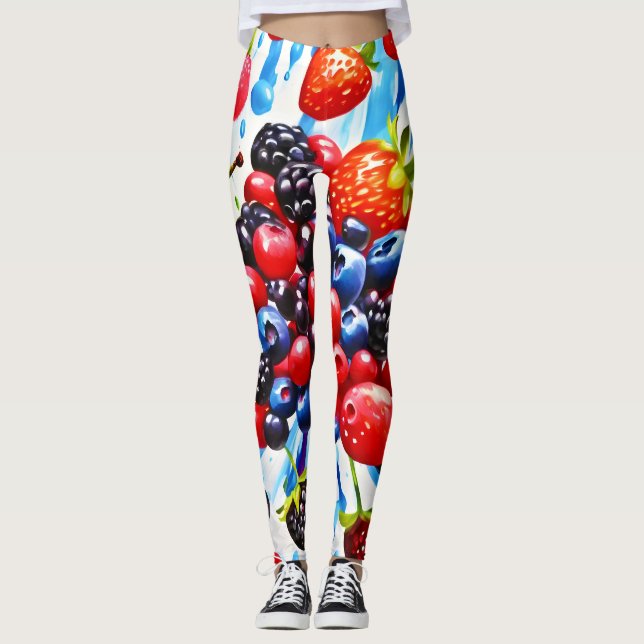 Farbenfrohe Berry Fiesta Design Leggings (Vorderseite)