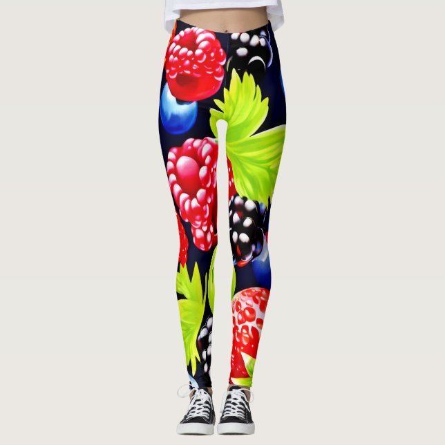 Farbenfrohe Berry Medley Design Leggings (Vorderseite)