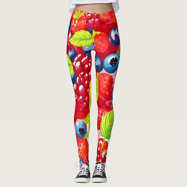 Farbenfrohe Berry Pattern Leggings (Vorderseite)
