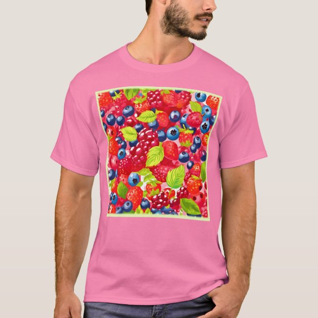 Farbenfrohe Berry Pattern T-Shirt (Vorderseite)
