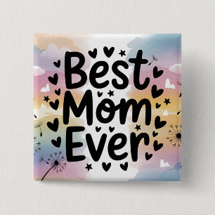 Farbenfrohe beste Mama je Wasserfarbener Himmel Button
