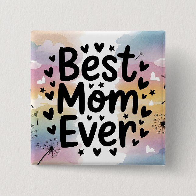 Farbenfrohe beste Mama je Wasserfarbener Himmel Button (Vorderseite)