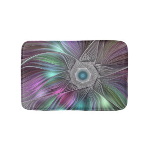 Farbenfrohe Big Blume Abstrakte Trippy Fraktal Art Badematte