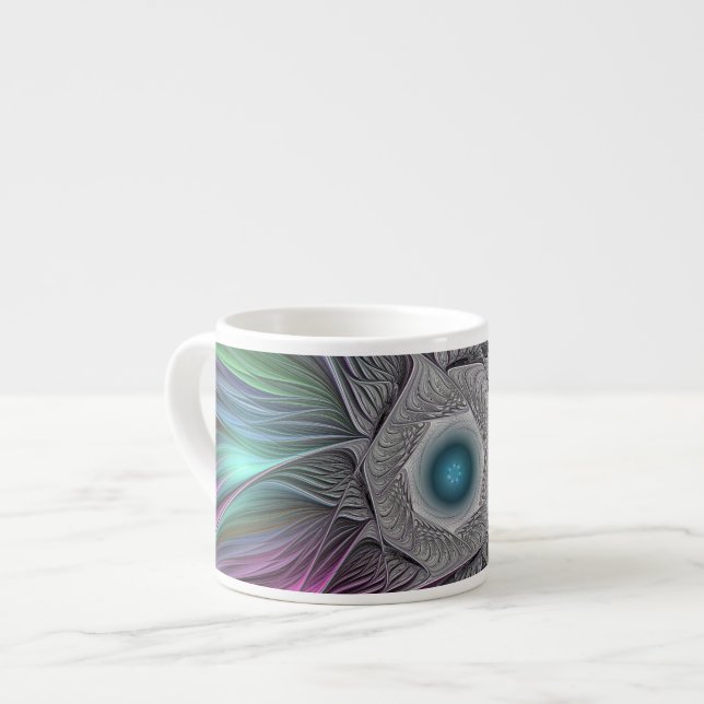 Farbenfrohe Big Blume Abstrakte Trippy Fraktal Art Espressotasse (Vorderseite Links)