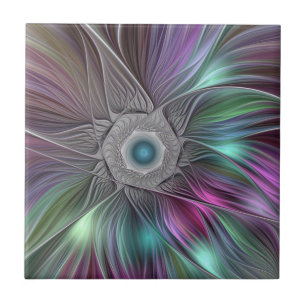 Farbenfrohe Big Blume Abstrakte Trippy Fraktal Art Fliese