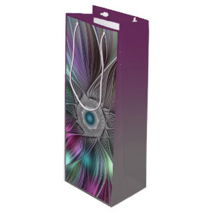 Farbenfrohe Big Blume Abstrakte Trippy Fraktal Art Geschenktüte Für Weinflaschen