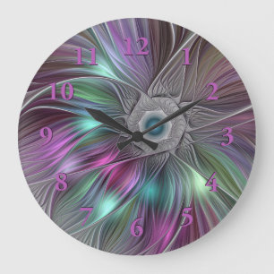Farbenfrohe Big Blume Abstrakte Trippy Fraktal Art Große Wanduhr
