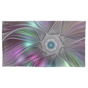 Farbenfrohe Big Blume Abstrakte Trippy Fraktal Art Kissenbezug