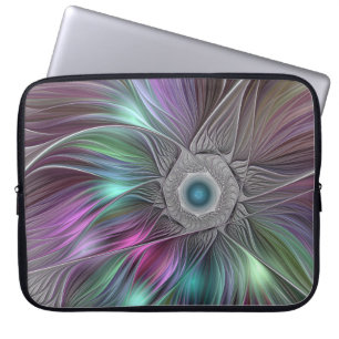 Farbenfrohe Big Blume Abstrakte Trippy Fraktal Art Laptopschutzhülle