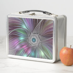 Farbenfrohe Big Blume Abstrakte Trippy Fraktal Art Metall Lunch Box