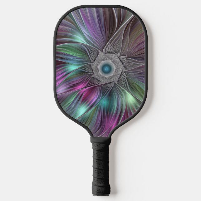 Farbenfrohe Big Blume Abstrakte Trippy Fraktal Art Pickleball Schläger (Vorderseite)