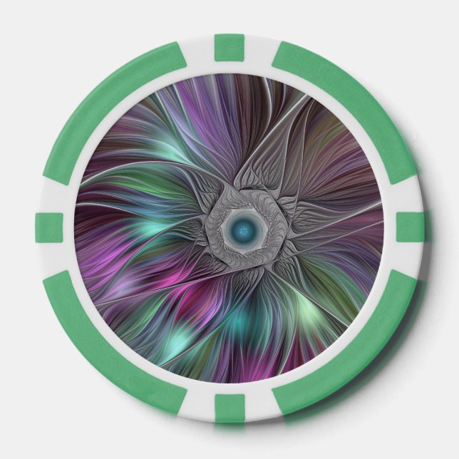 Farbenfrohe Big Blume Abstrakte Trippy Fraktal Art Pokerchips (Vorderseite)