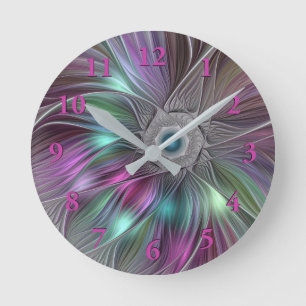 Farbenfrohe Big Blume Abstrakte Trippy Fraktal Art Runde Wanduhr