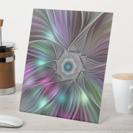 Farbenfrohe Big Blume Abstrakte Trippy Fraktal Art Sockelschild