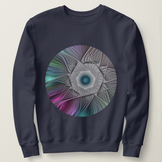 Farbenfrohe Big Blume Abstrakte Trippy Fraktal Art Sweatshirt (Design vorne)