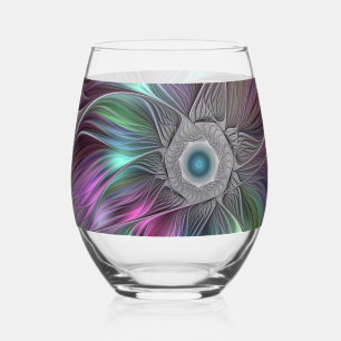 Farbenfrohe Big Blume Abstrakte Trippy Fraktal Art Weinglas Ohne Stiel