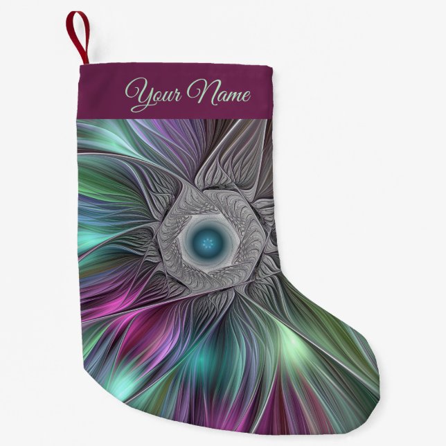 Farbenfrohe Big Blume Abstrakter Trippy Fraktal Na Kleiner Weihnachtsstrumpf (Vorderseite)