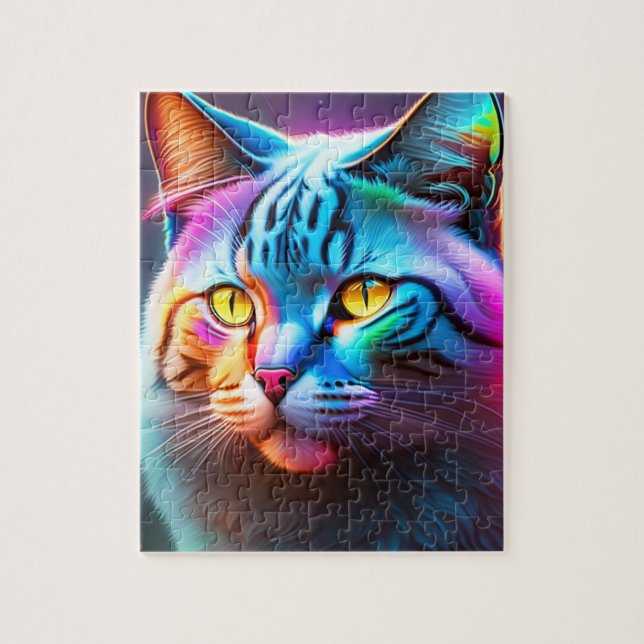Farbenfrohe Big Cat mit Regenbogenfarben, Neonlich Puzzle (Vertikal)