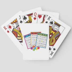 Farbenfrohe Bingo-Spielkarten mit Chips Spielkarten
