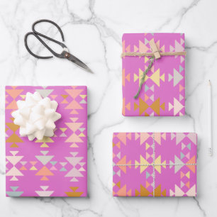 Farbenfrohe Bio geometrische Formen auf Magenta Geschenkpapier Set