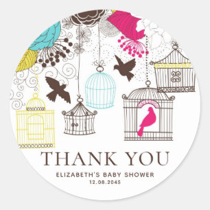 Farbenfrohe Birdcages Babydusche Danke Stickers