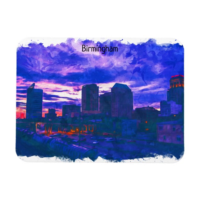 Farbenfrohe Birmingham UK Aquarellansicht Magnet (Horizontal)