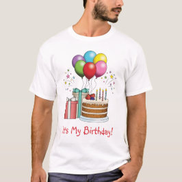 Farbenfrohe Birthday Balloons mit Kuchen und Gesch T-Shirt