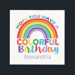Farbenfrohe Birthday Rainbow Personalisiert Kids G Serviette<br><div class="desc">Farbenfrohe Birthday Rainbow Personalisiert Kids Girly Paper Napkins. Ein lustiger Regenbogen aus Rot,  Orange,  Gelb,  Grün,  Blau und lila in der Mitte dieser lustigen Papierservietten. Text in mehrfarbigen liest HOFFEN SIE HABEN EINEN FARBHAFTEN GEBURTSTAG. Personalisieren Sie sich mit dem Namen des Geburtstagskinders im Licht lila. Party zum Thema Regenbogen.</div>