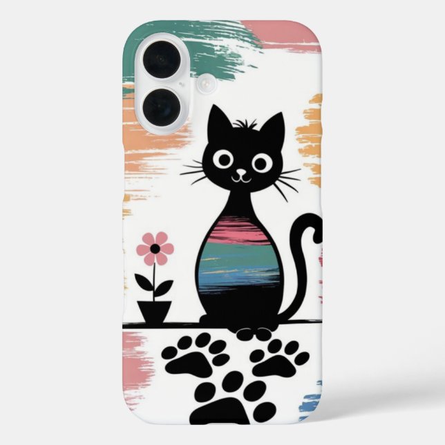 Farbenfrohe Black Cat iPhone Case - Niedliches Ges (Rückseite)