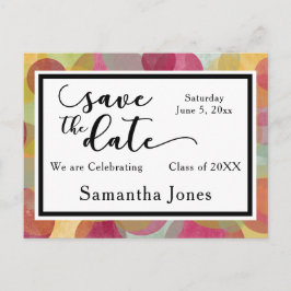 Farbenfrohe Blasen Design: Abschluss Save the Date Postkarte